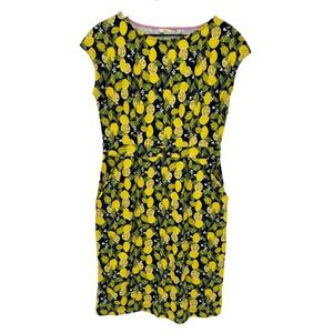 Boden Dress Women 8 Yellow Navy Blue Lemon Sheath Florrie Pockets Summer Novelty